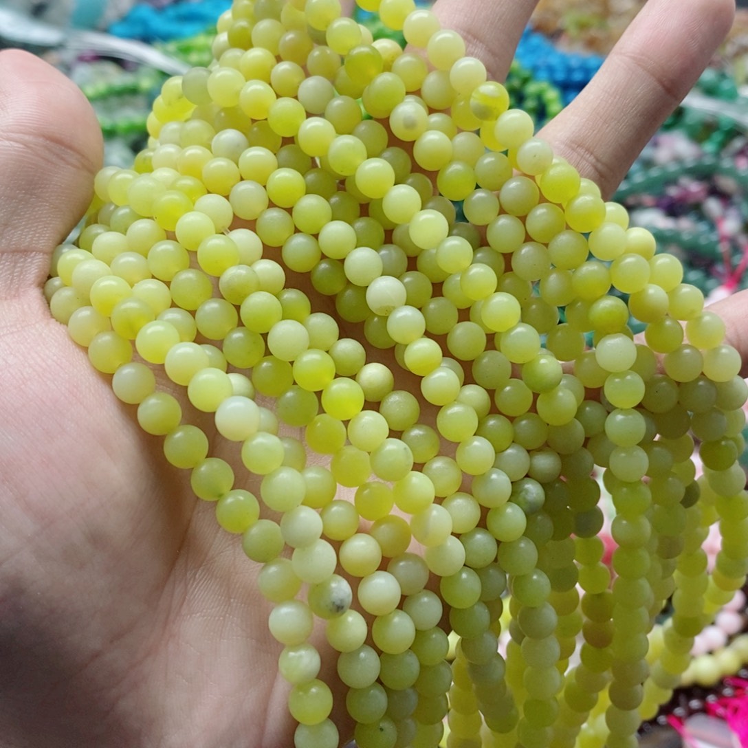 玛瑙/玉髓未镶嵌珠宝半成品一条天然6mm菜花玉圆珠A2