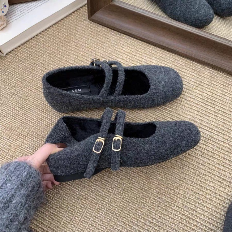内增高玛丽珍毛毛鞋女冬外穿2025冬季灰色呢子单鞋女厚底加绒棉鞋