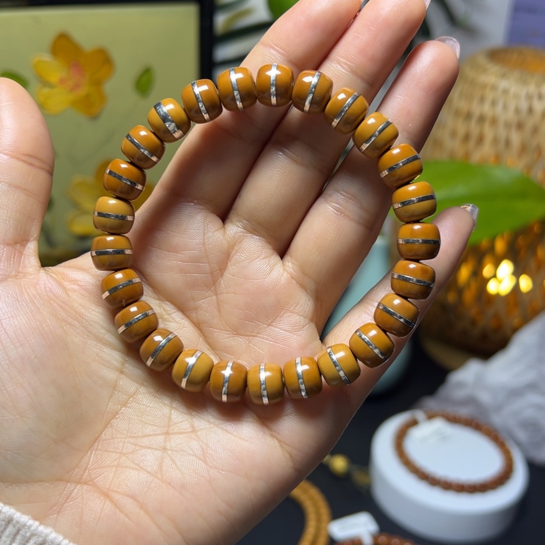 橄榄核手串老挝核尖单圈9.8尺寸银腰带