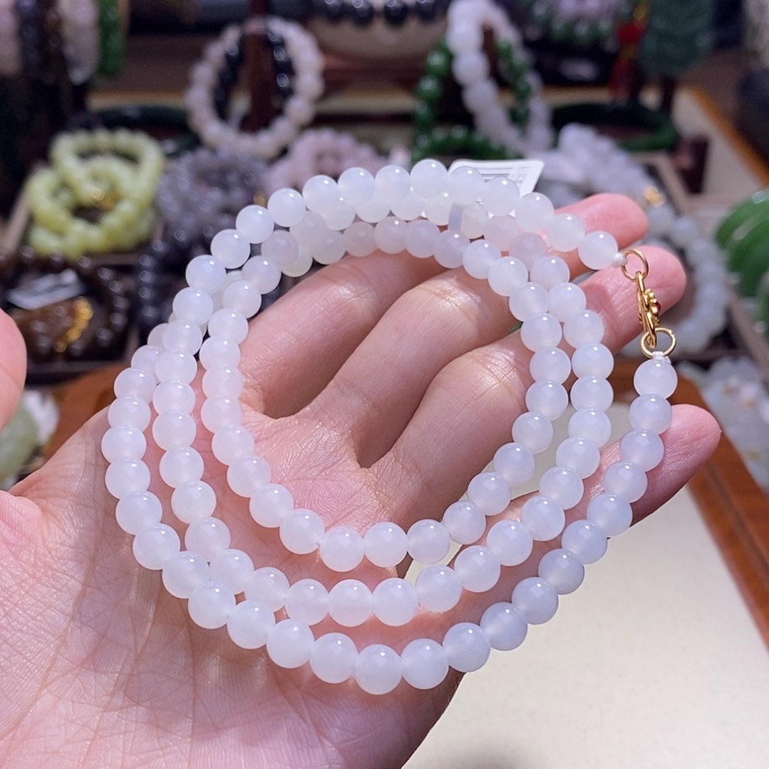 颈饰未镶嵌和田玉e***e新疆银镶羊脂白玉项链6MM