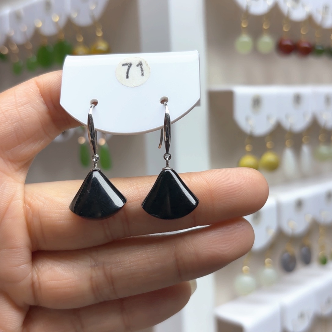 和田玉耳饰银S925镶嵌