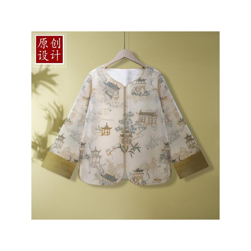 T-128-33新中式国风印花盘扣上衣外套