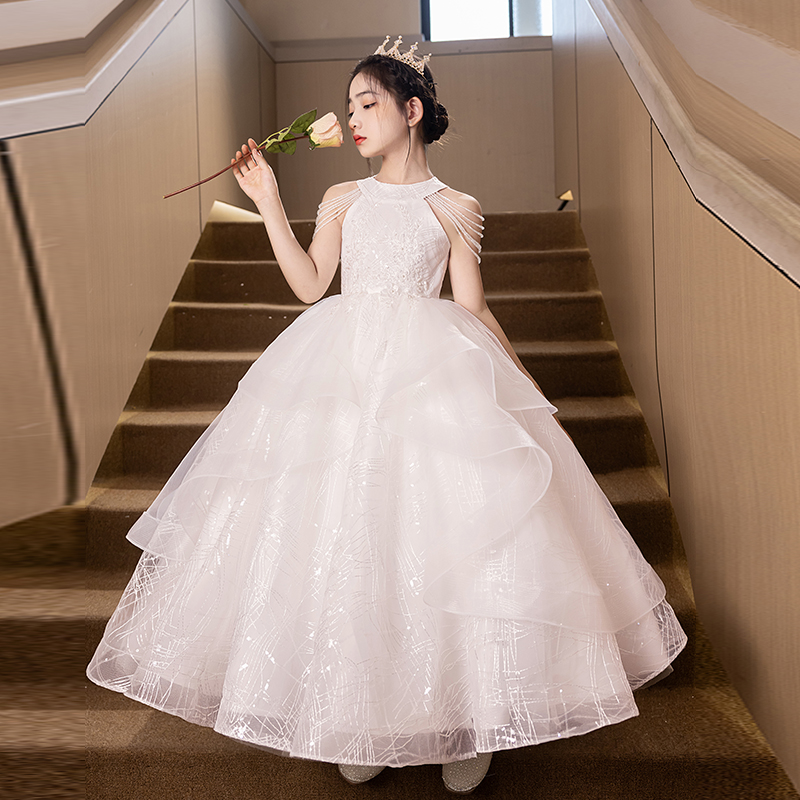 钢琴演奏礼服女童轻奢小众高端儿童小主持人花童婚礼小女孩演出服