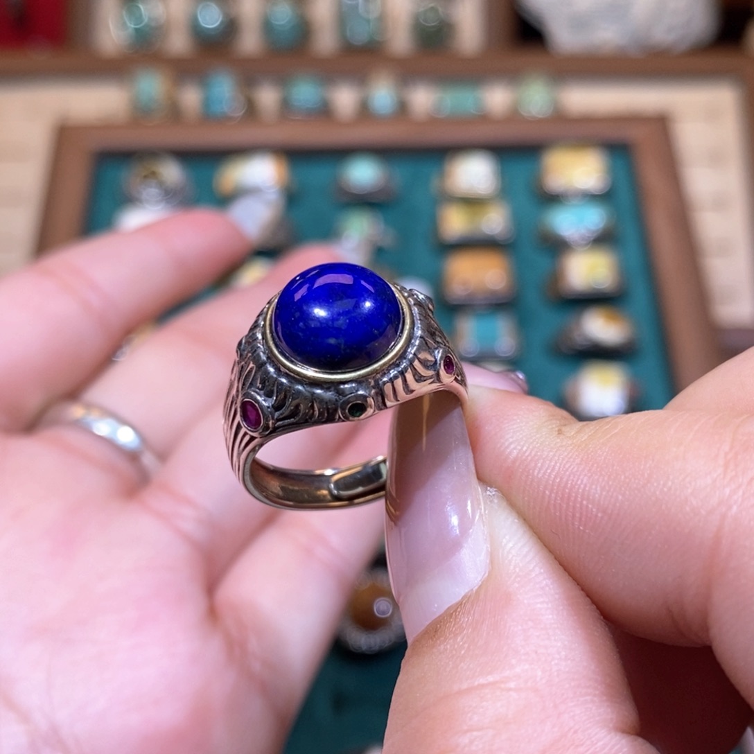 青金石戒指银S925镶嵌少***事戒指 