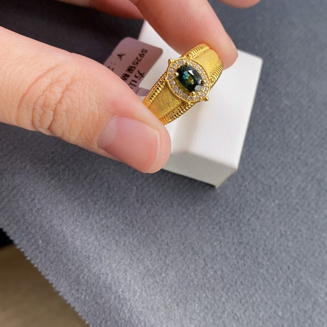 蓝宝石戒指银S925镶嵌