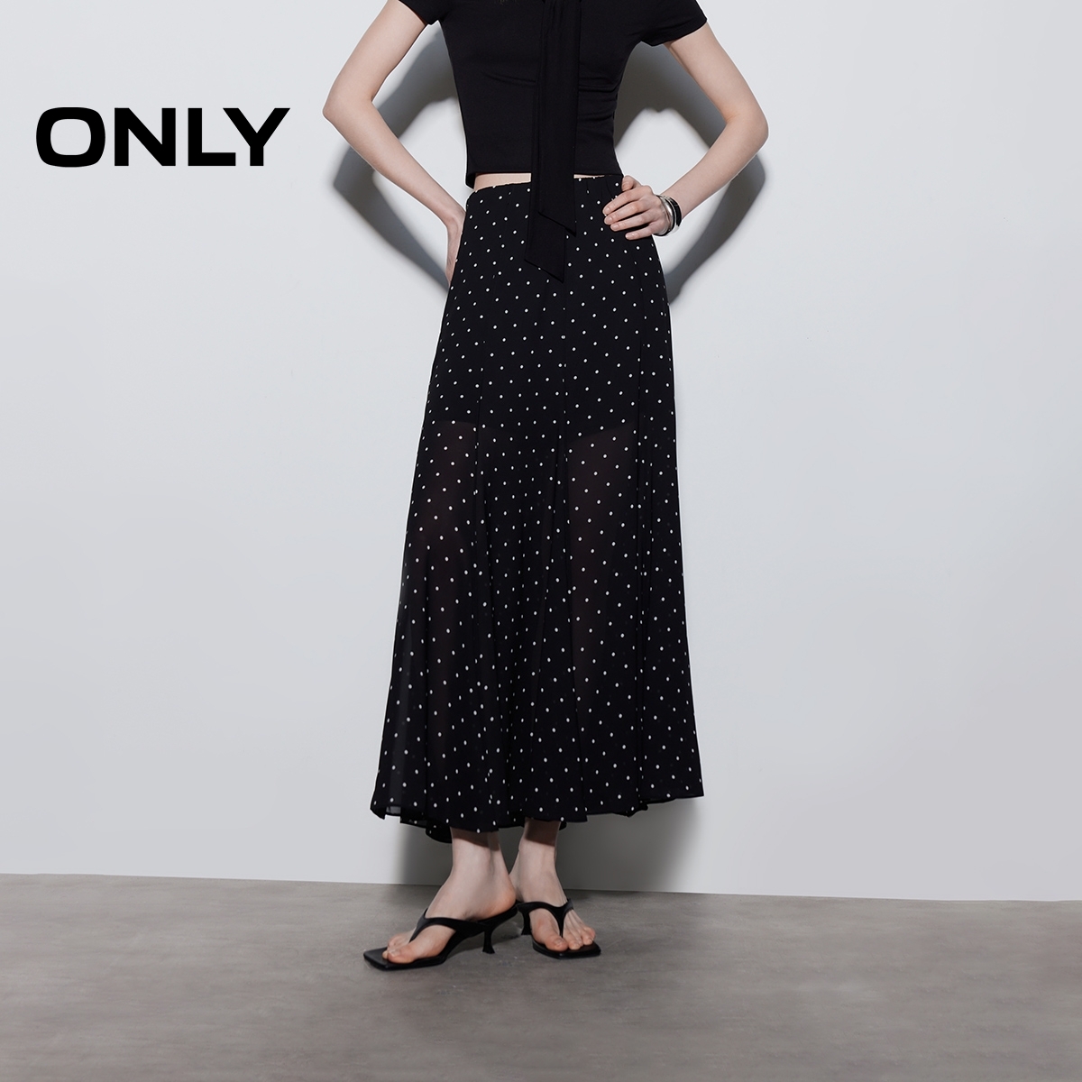 ONLY2026春季新款复古波点优雅鱼尾裙长裙半身裙女|126116030