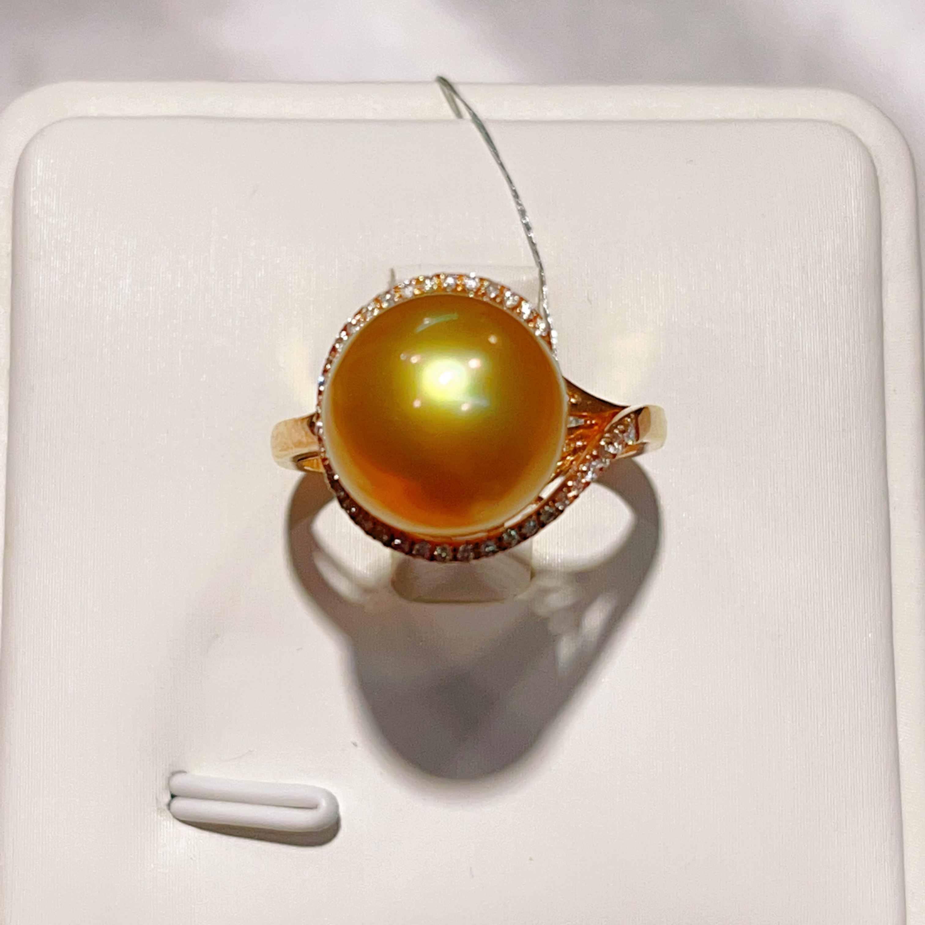 18K金镶嵌海水珍珠南洋金珠戒指11-12mm 