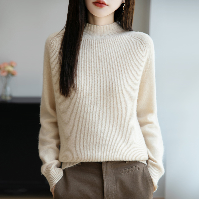 【商场同款~羊毛衫】一线成衣七针加厚款全身抽条半高领针织衫-259
