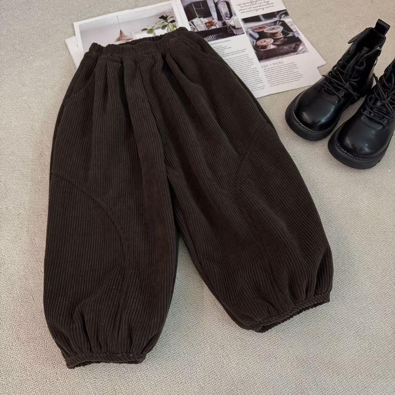 2025年秋冬新款儿童潮流百搭裤子宽松时尚洋气30334褐色裤子