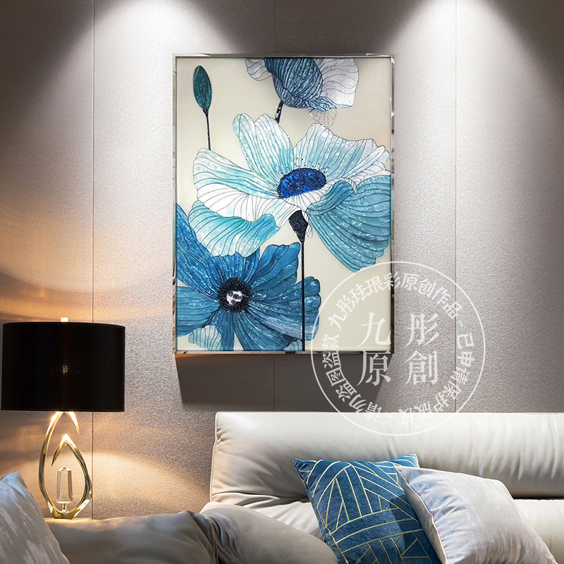 高端珐琅彩装饰画中式玄关走廊过道挂画书房茶室壁花冰花现代轻奢