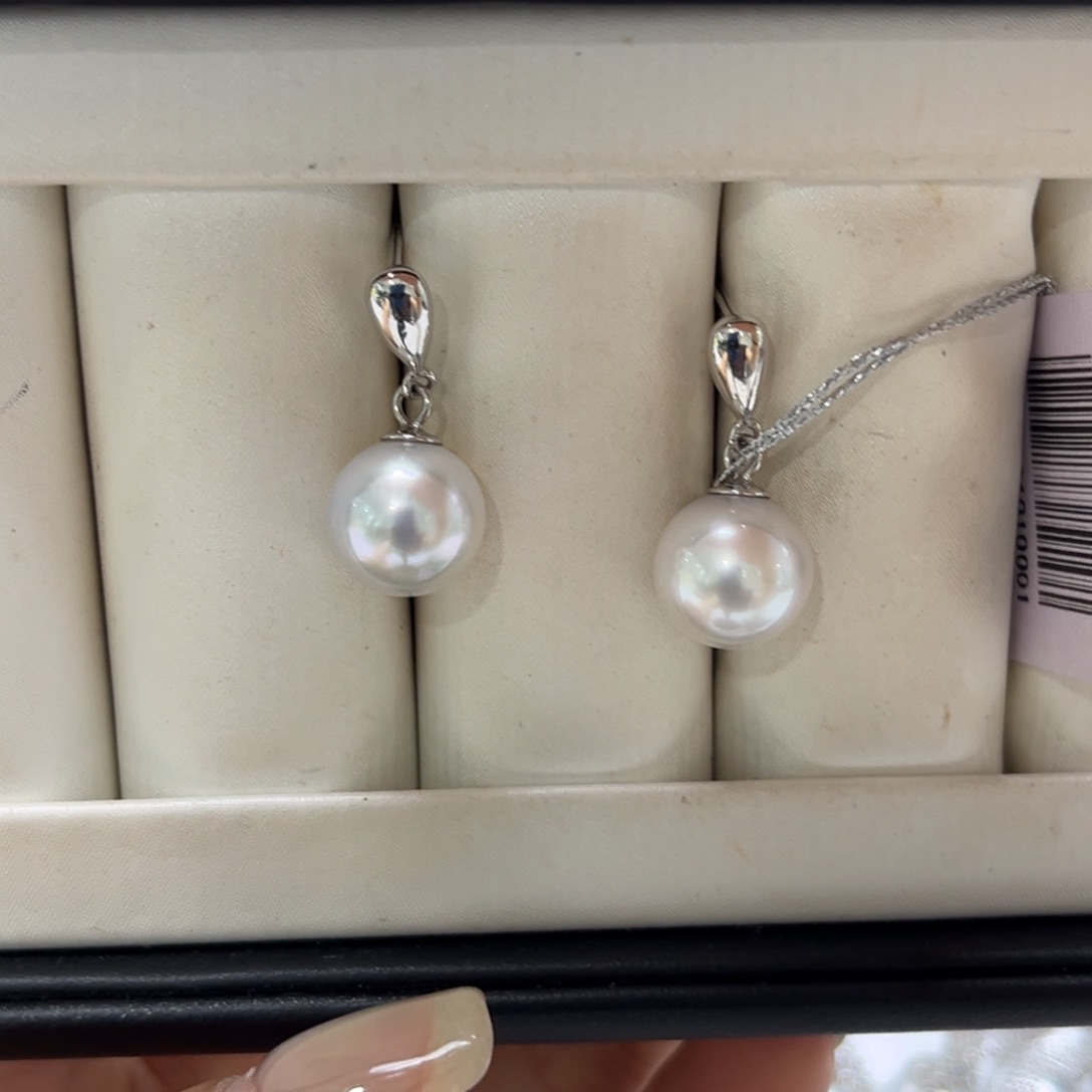 银S925镶嵌海水珍珠耳饰10-11mm