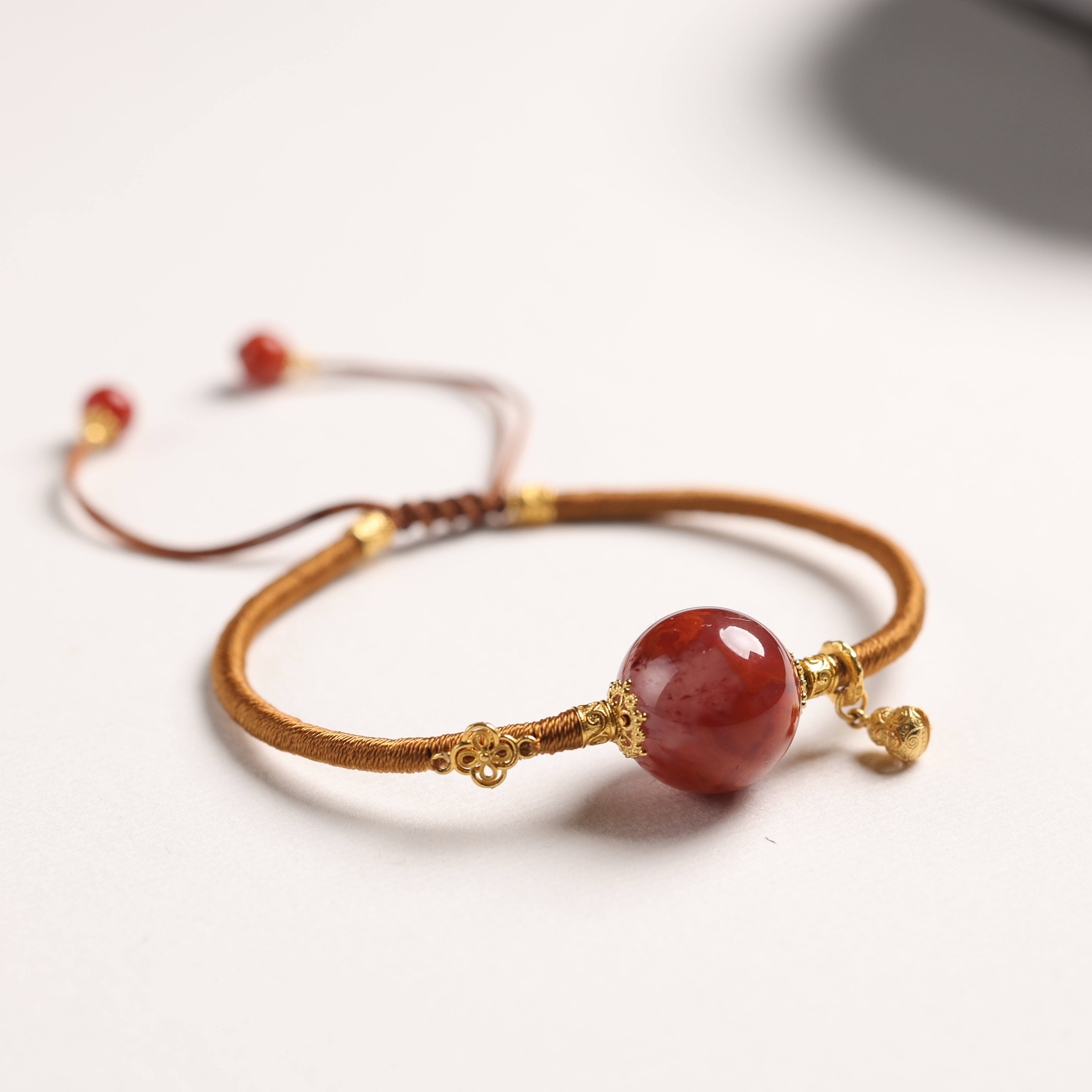 "华光"原创设计精品天然原矿南红单珠15mm+手绳