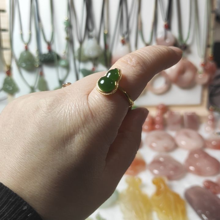 和田玉（碧玉）戒指未镶嵌和田玉镶嵌葫芦戒指