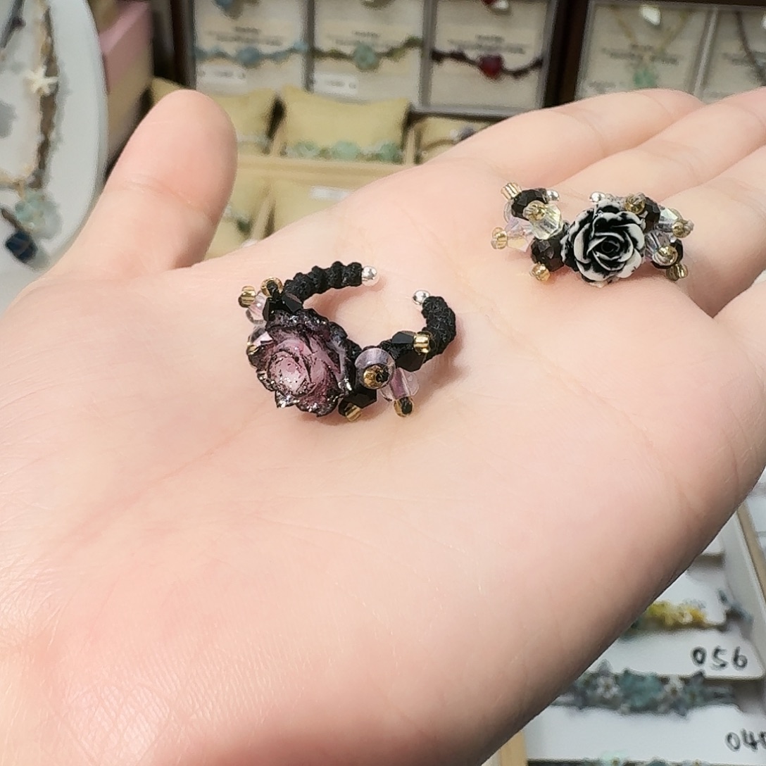 石英石纯铜戒指  黑色 粉黑色