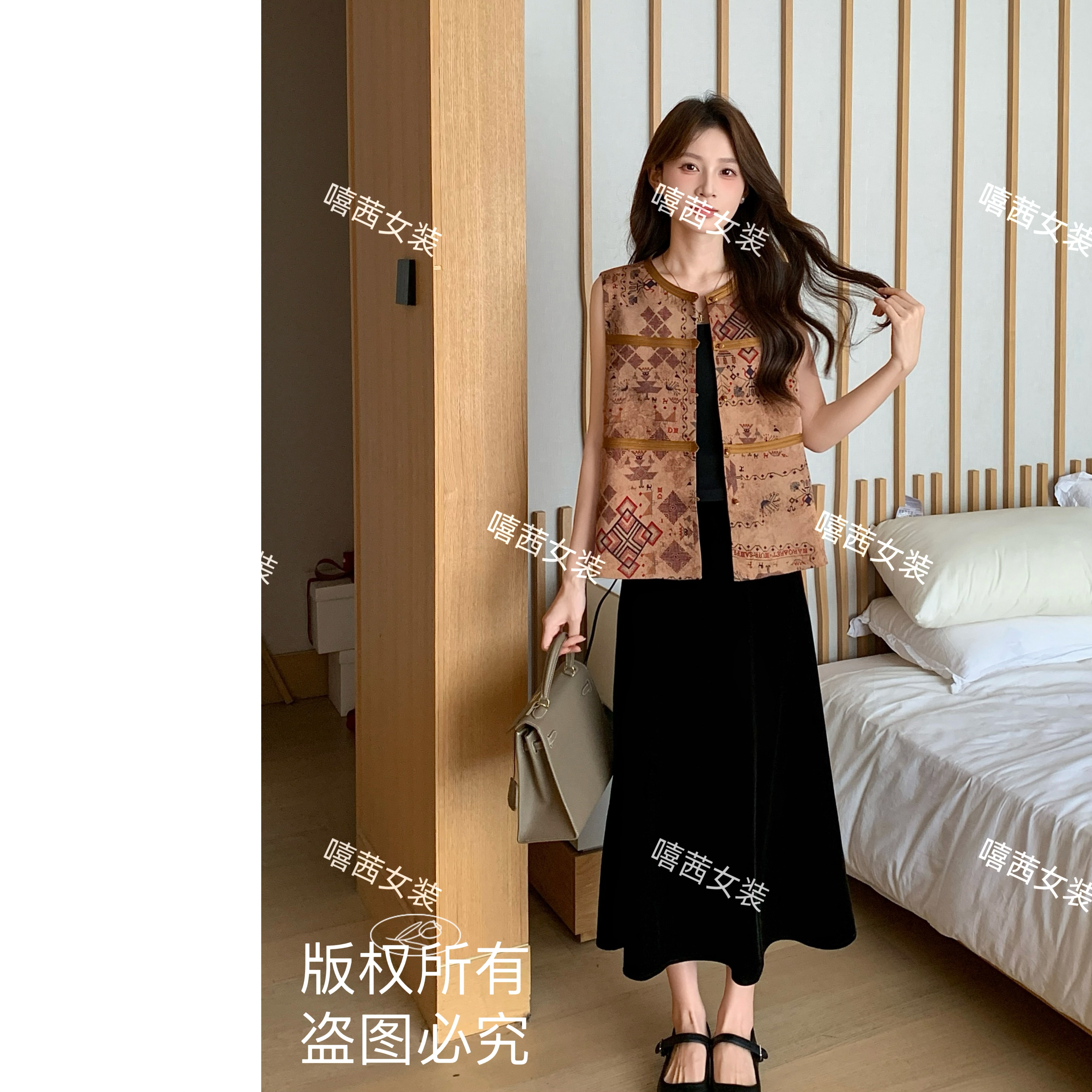 嘻茜【慕枝南下】2025秋季新中式国风无袖坎肩复古圆领马甲百搭显瘦