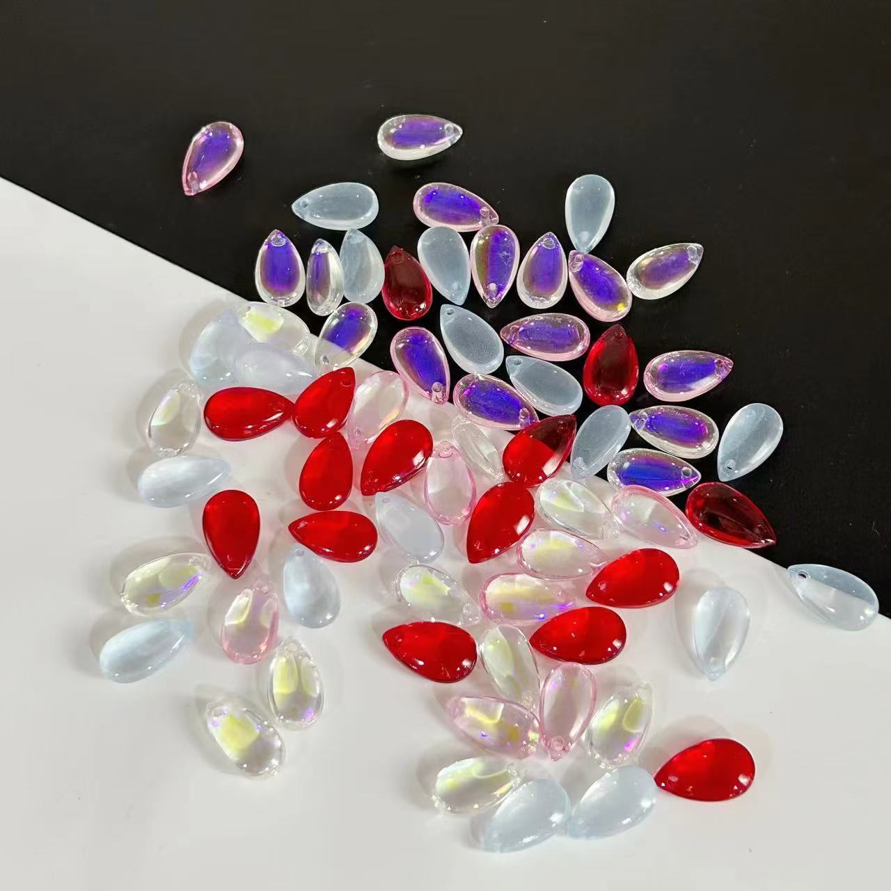 《海燕专属》透明扁水滴珠琉璃珠幽兰彩 捷克琉璃水滴 古风配件 diy