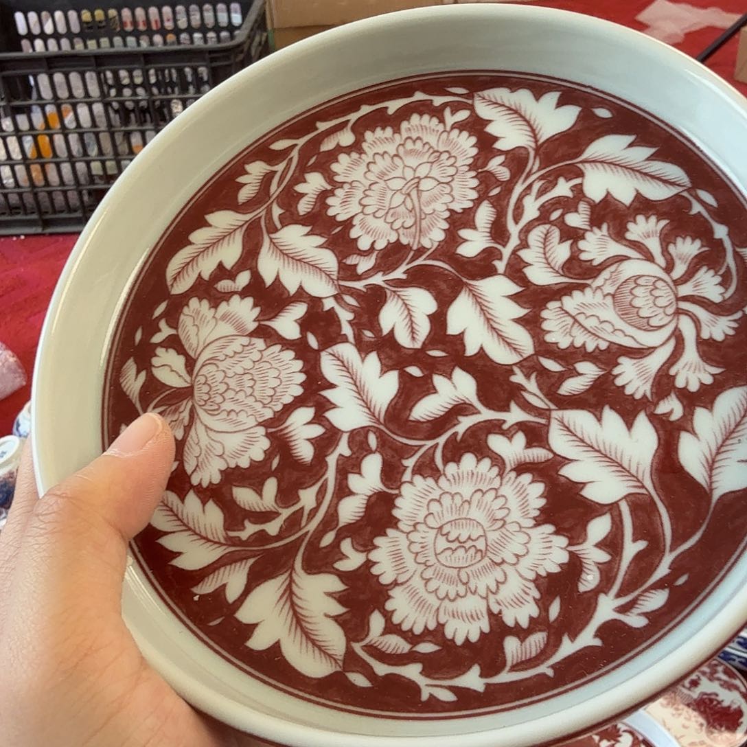 杯景德镇釉里红国色天香大壶承微瑕