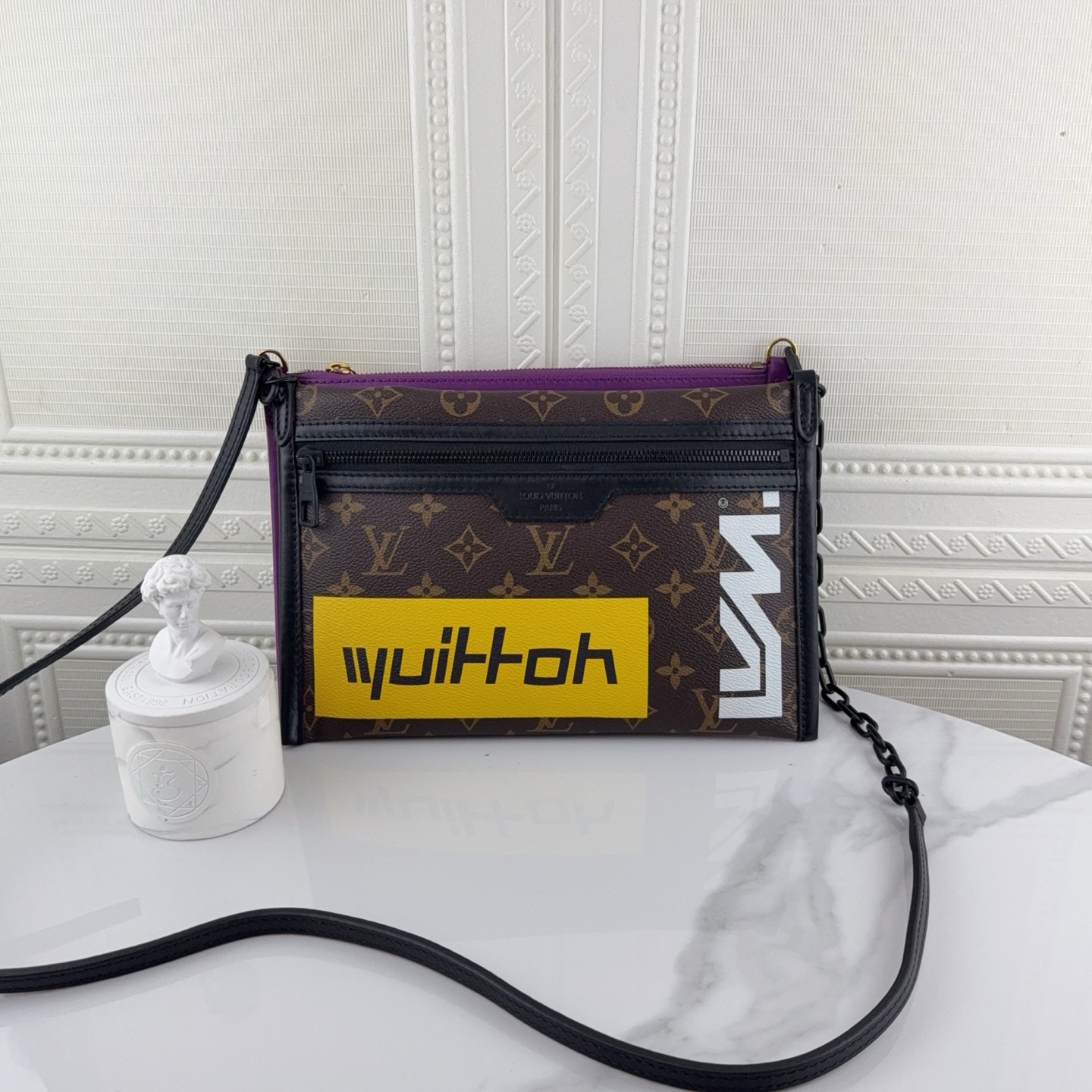 99新 LouisVuitton/路易威登 老花配栗 Flat 信差袋 单肩包二奢包