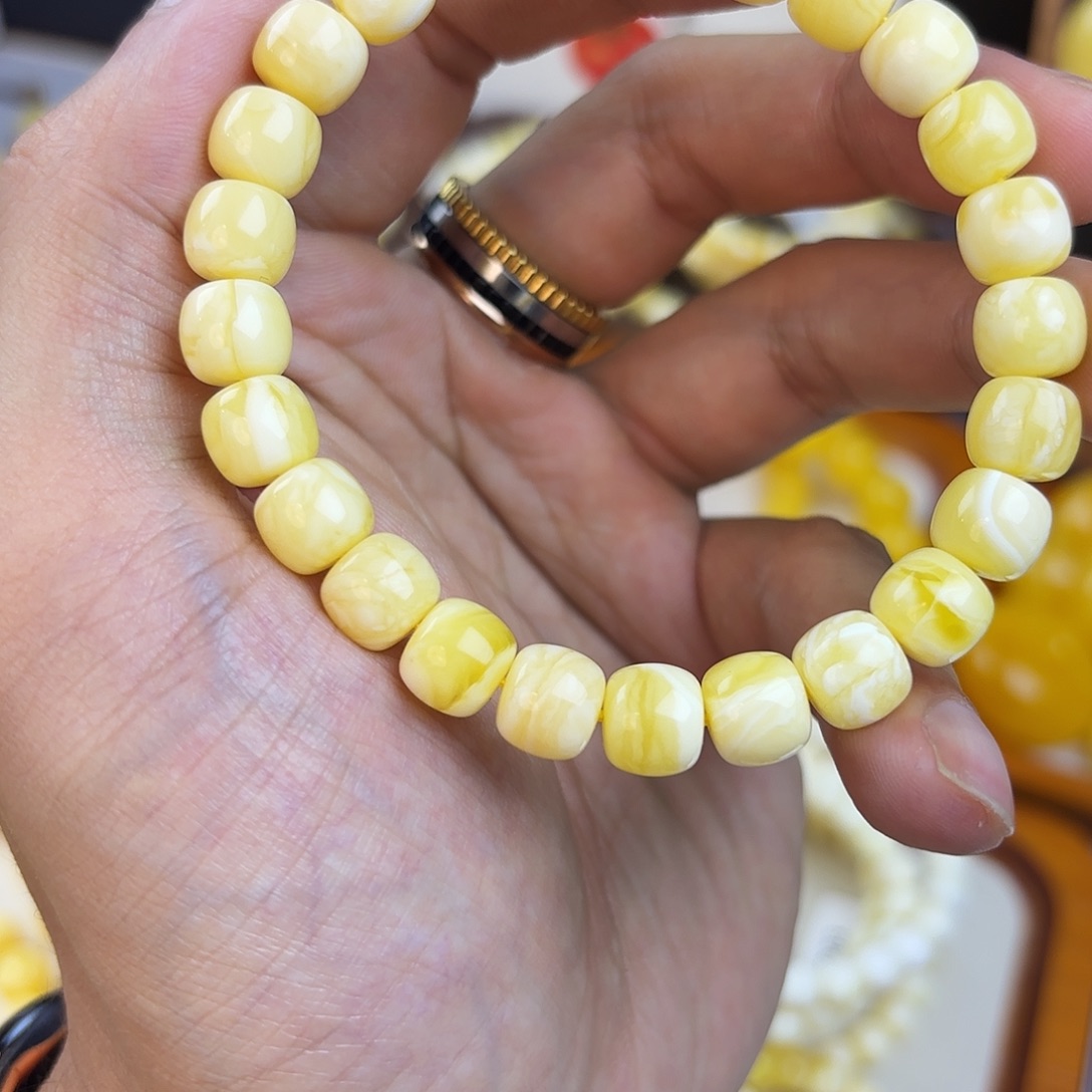 琥珀未镶嵌手链卡 9mm 瓷白妖花