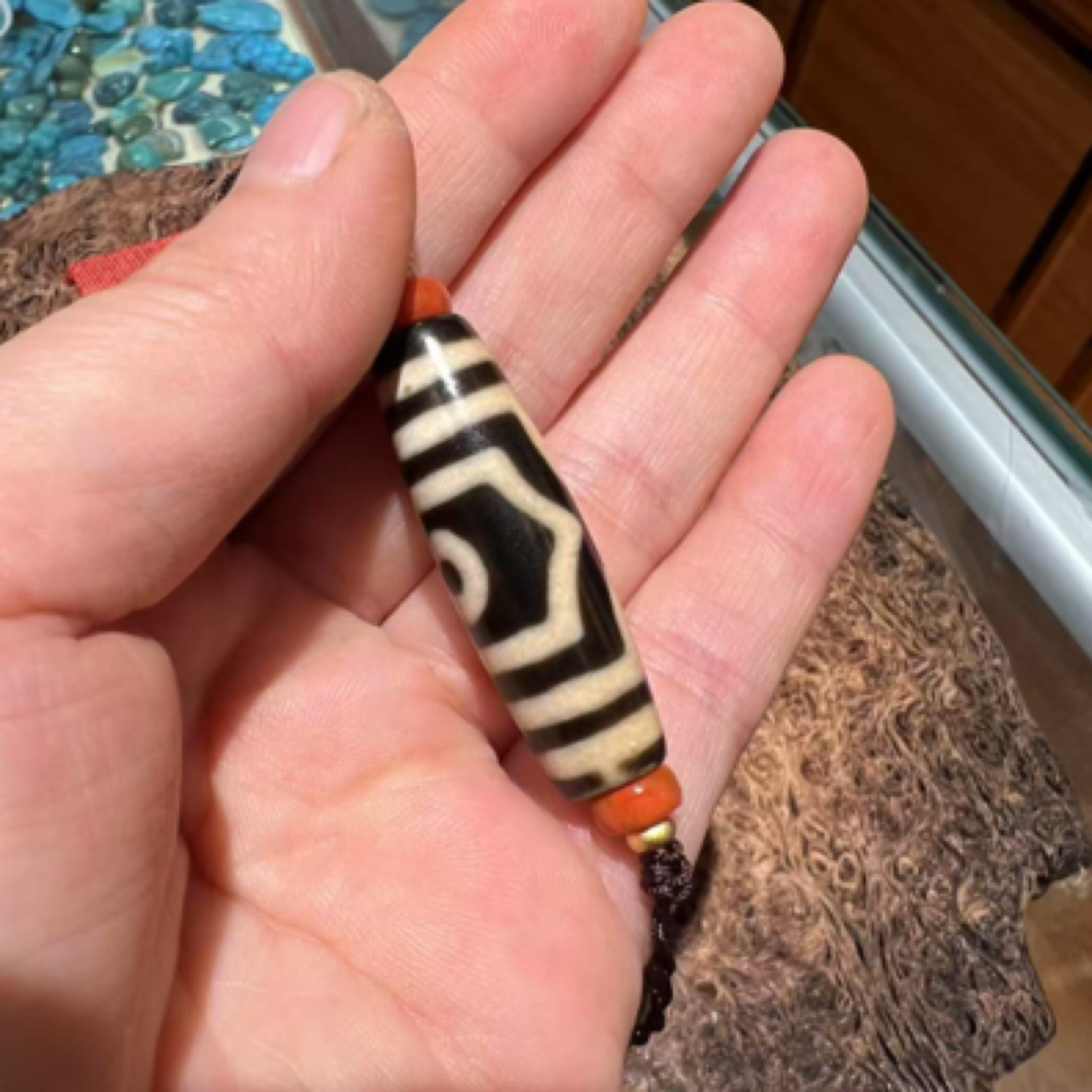 非金属珐琅吊坠 114项链（黑白三圈桶珠吊坠）