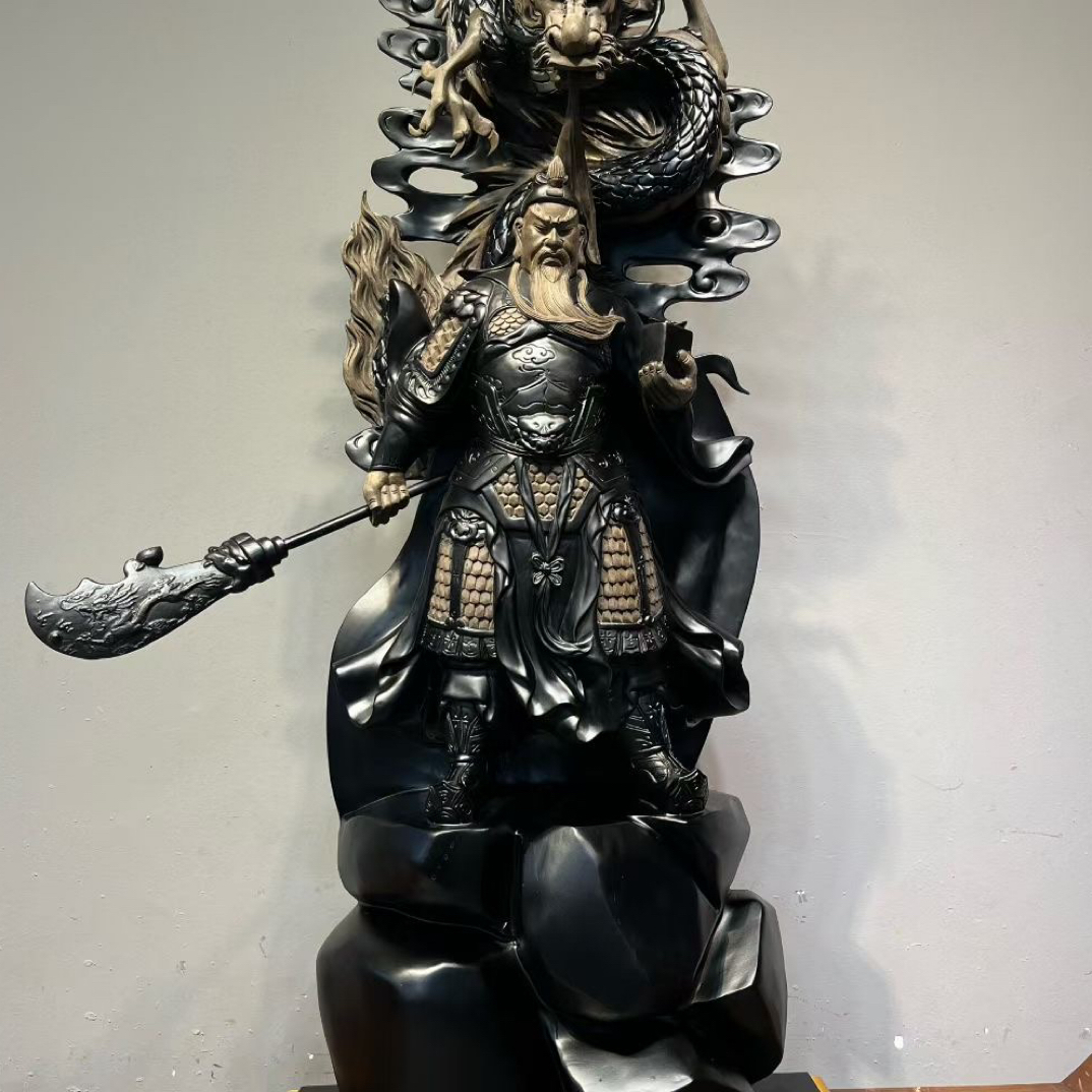 千年乌木精雕新品，御龙关公，规格长55宽28高127
