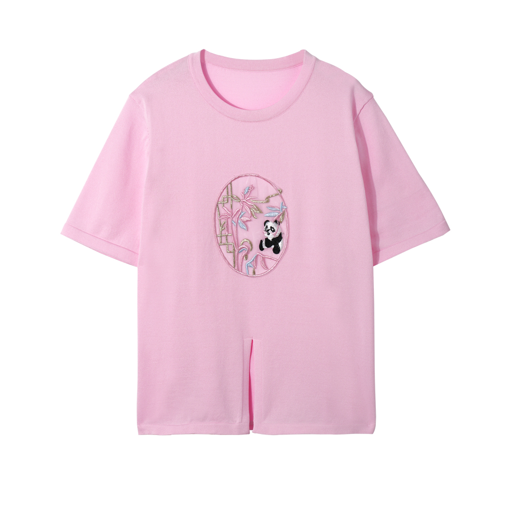 A MM3156：新中式国风熊猫刺绣百搭T桖