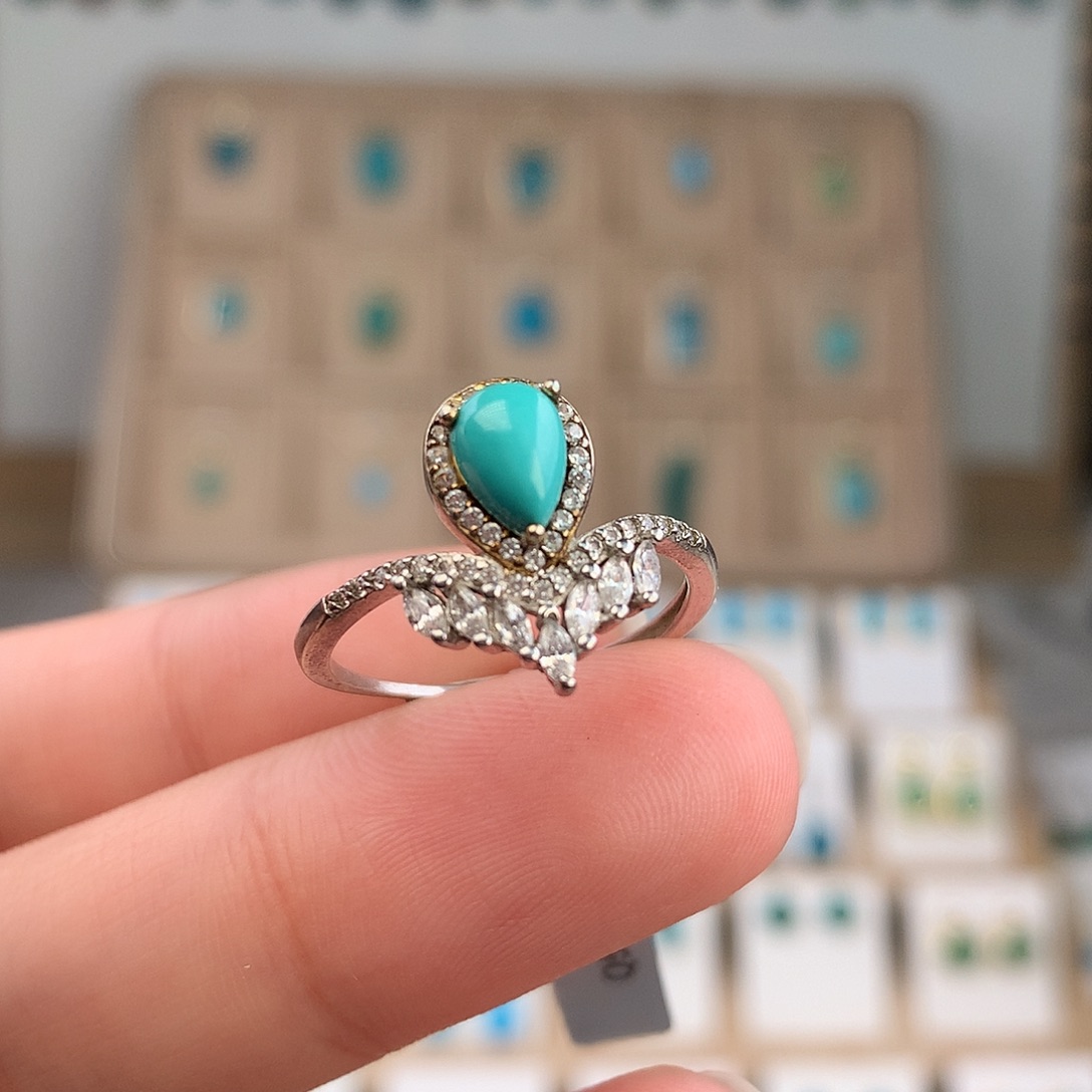 绿松石银S925镶嵌耳饰