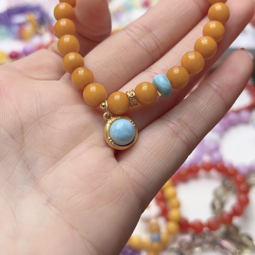 手串琥珀未镶嵌蜜蜡原创鸡油黄手串