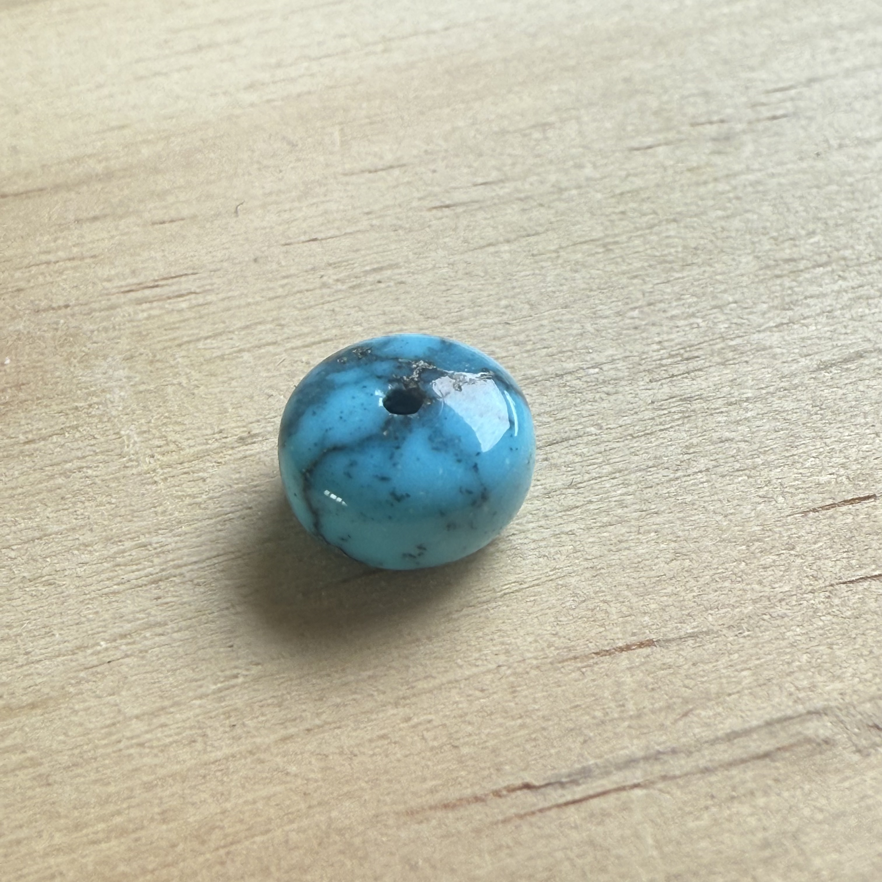 171湖北十堰原矿无优化高瓷蓝网花玉化绿松石老型8.4×4.7mm