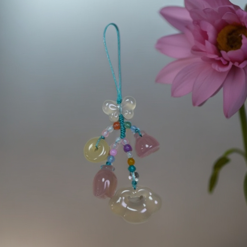 称心如意锁造型手机链与包挂短款少女炫彩