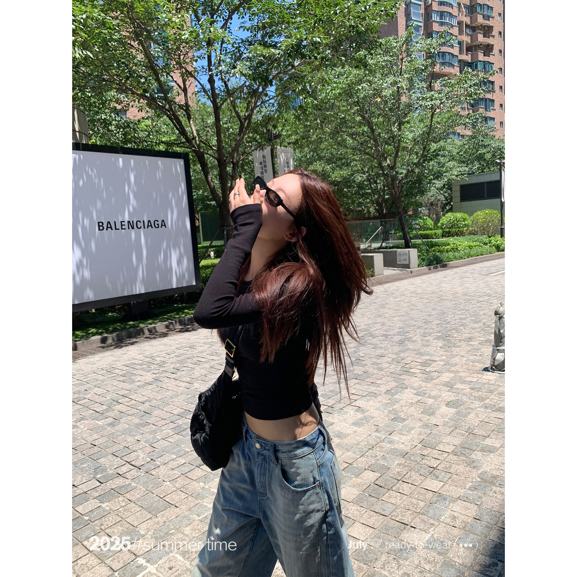 SUNONEONE 修身显瘦圆领正肩打底T恤女早秋长袖正肩上衣H1248C