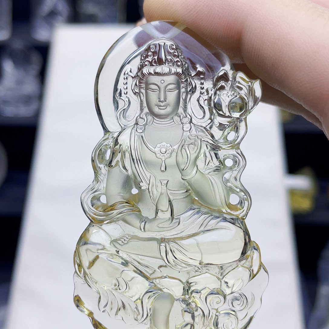 未镶嵌颈饰水晶荣*黄水晶大师精雕观音吊坠