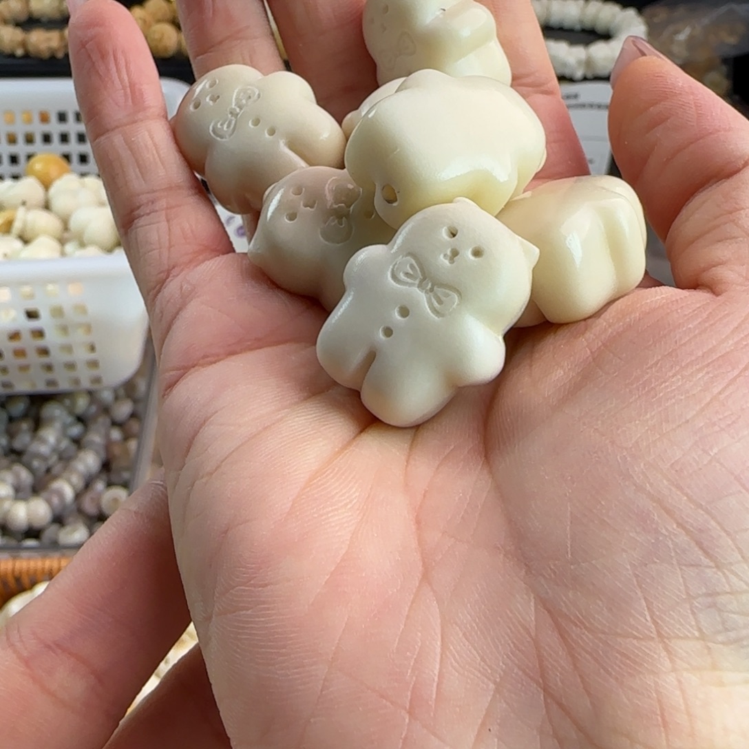 手串菩提根/象牙果微瑕牙果白色小熊饼干10颗