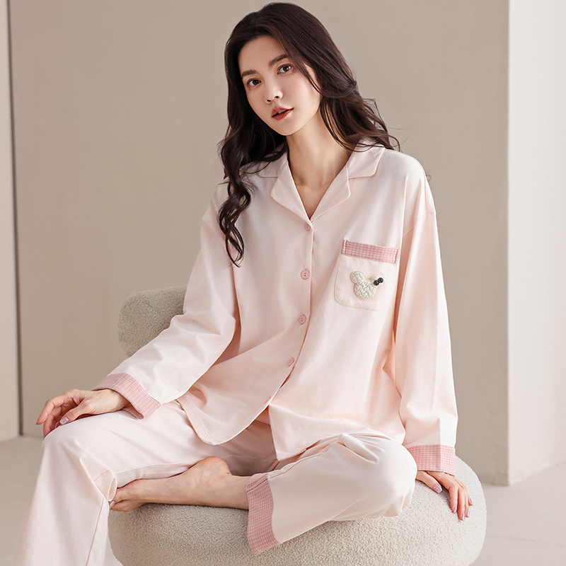 2025新款莉莉女士加厚纯棉粉色纯版开衫长袖睡衣家居服套装可外穿