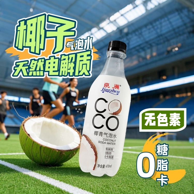 京洲无糖电解质饮料椰子味0糖0脂卡气泡水补钾无色素夏季运动汽水