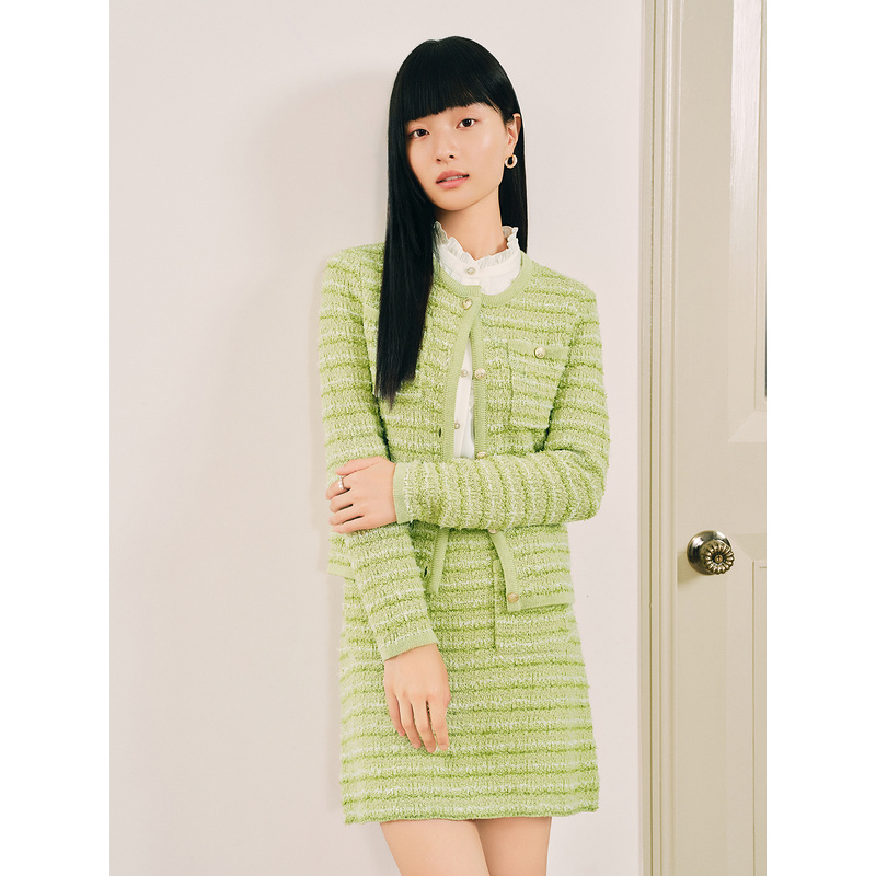 Goodland美地女装冬季蝴蝶纱小香风针织开衫LC34506610