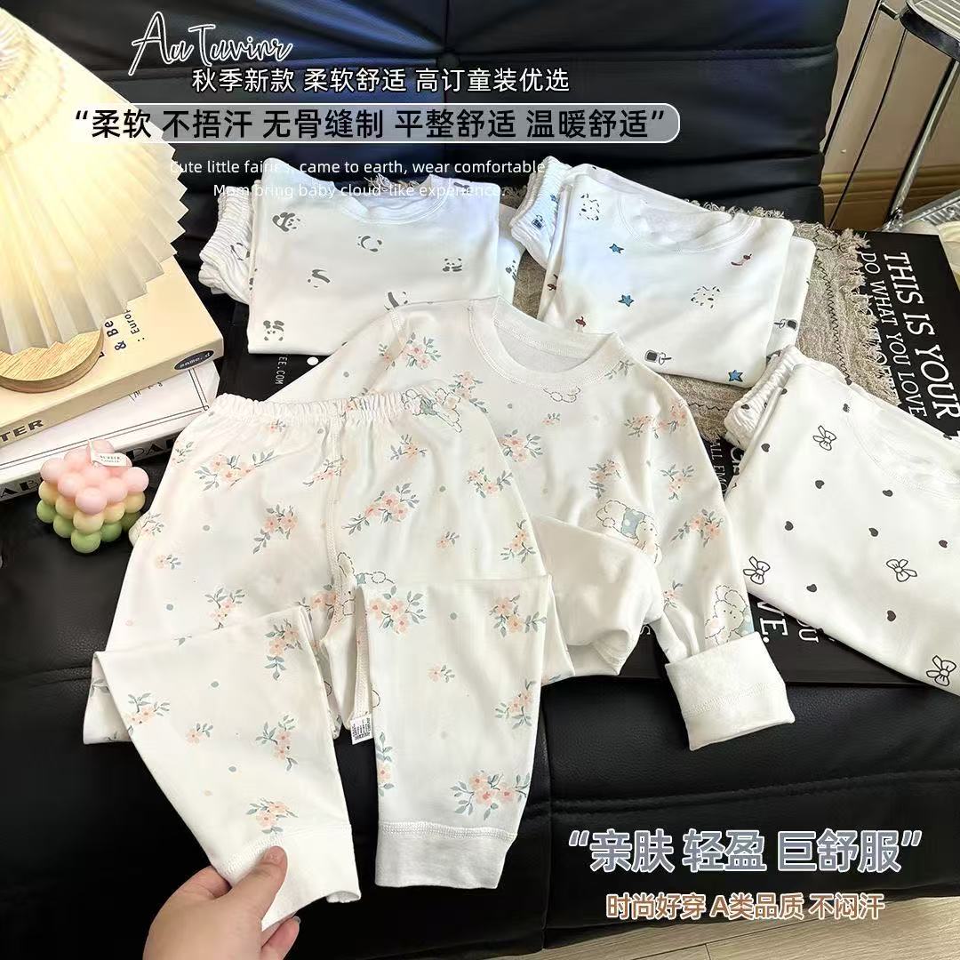 2025秋冬季A类百百棉无骨棉毛印花男女童秋衣秋裤家居服套装