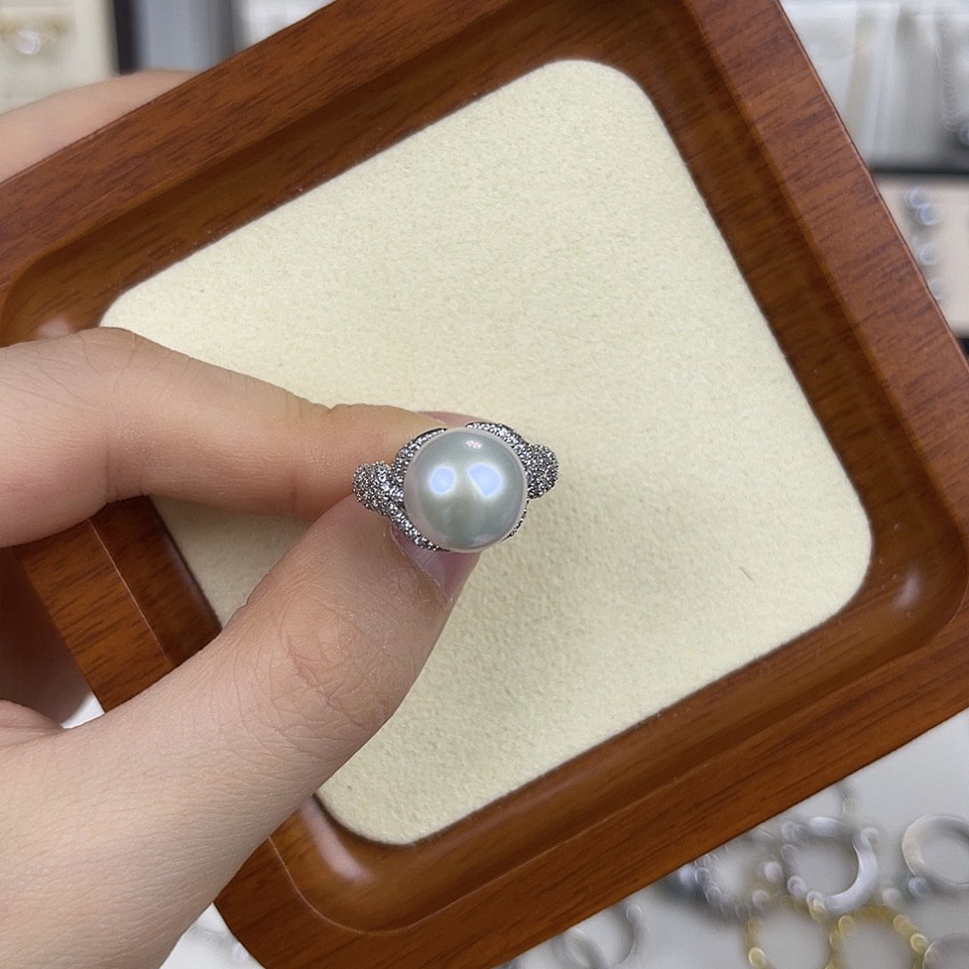 戒指银S925镶嵌淡水珍珠