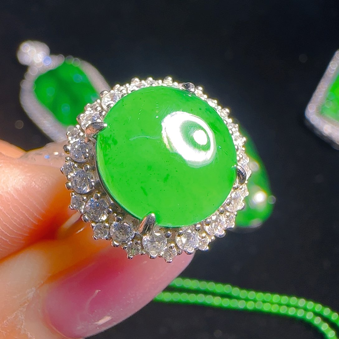 翡翠戒指银S925镶嵌天然