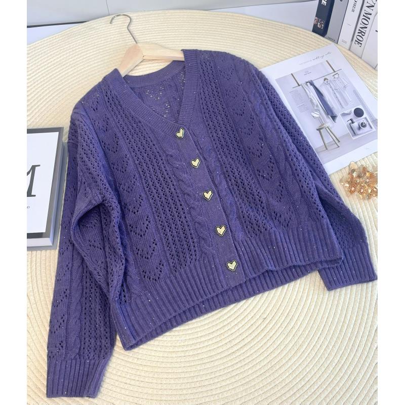 玲姐定制-V领微镂空小亮片长袖针织开衫Q207 24126