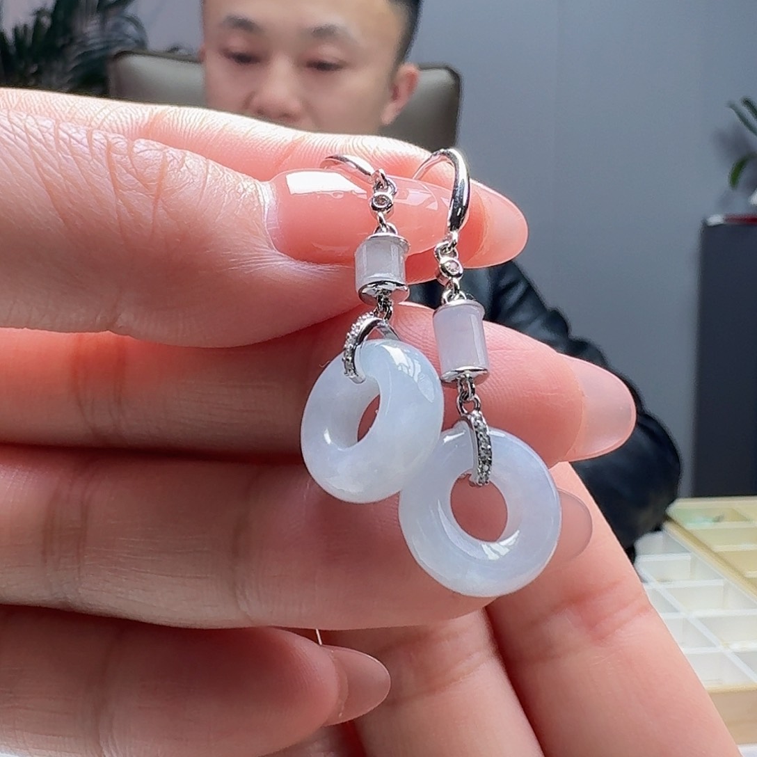 翡翠耳饰银S925镶嵌多样性发货其一