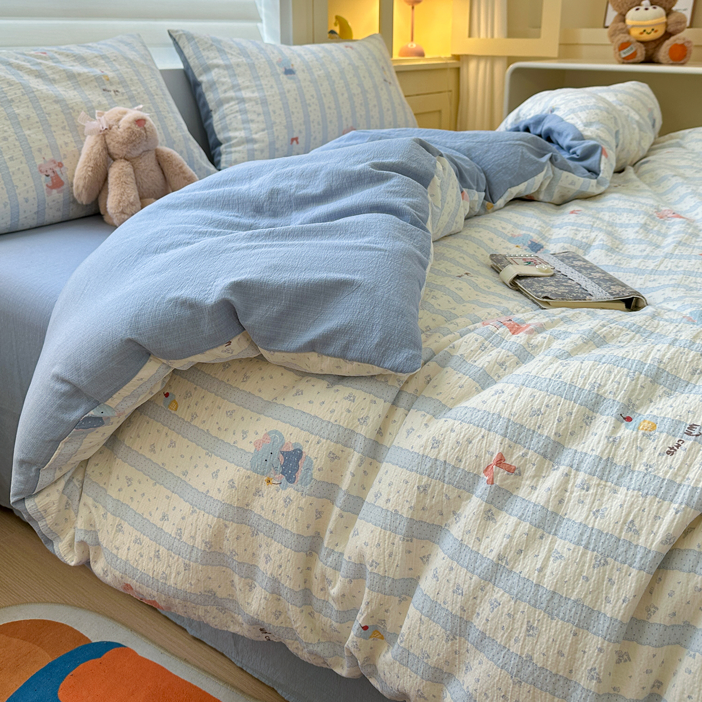 简约云感双层纱印花四件套单人学生宿舍小清新四件套