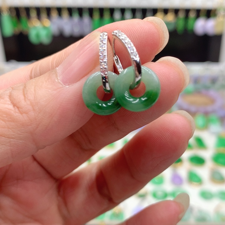 翡翠银S925镶嵌耳饰