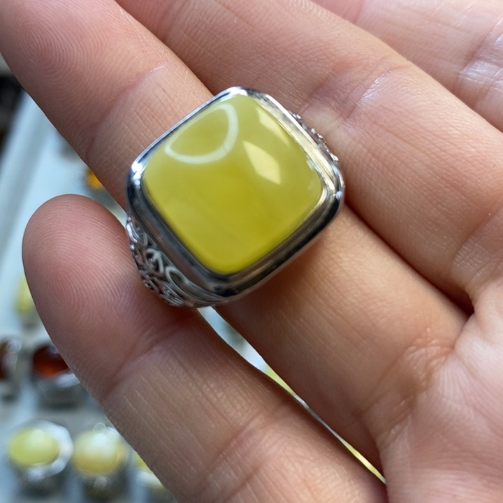 琥珀银S925镶嵌戒指