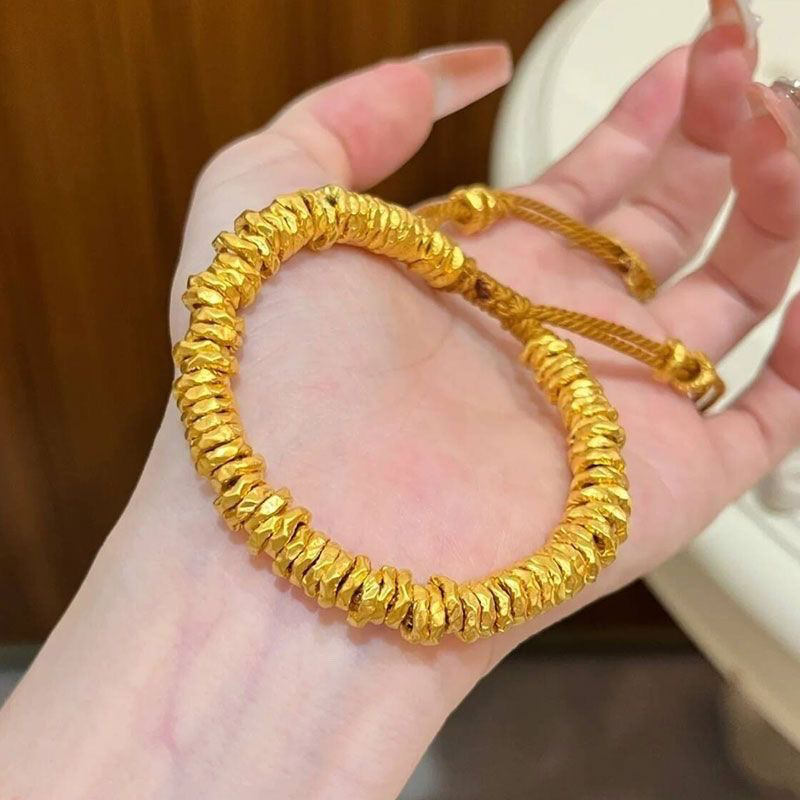 合金手链 重工锤纹碎金盘缠金色民族风手链饰品手串