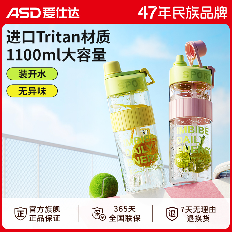 爱仕达大容量2025新款大号健身水壶运动水杯女夏日耐高温吸管杯子