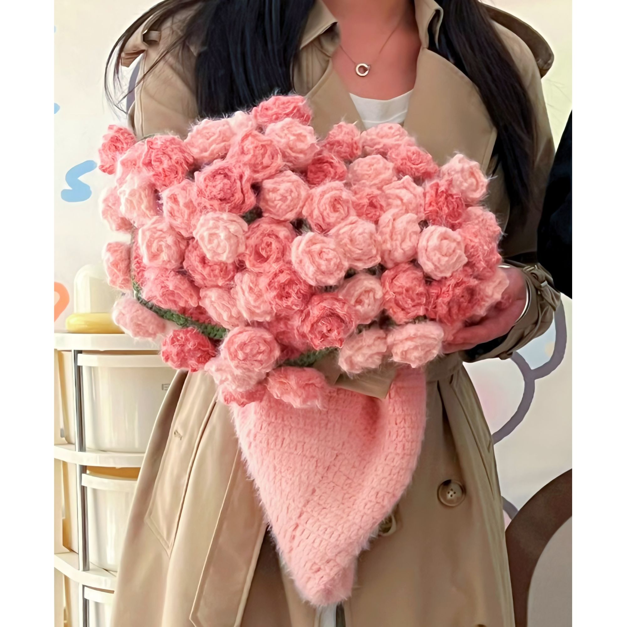 花束毯子渐变玫瑰花束手工钩织毯子diy材料包送女生生日礼物