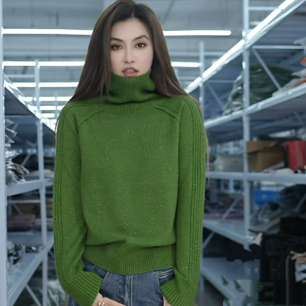 冬季新款时尚堆堆领洋气亮片纯色减龄百搭针织衫B105#