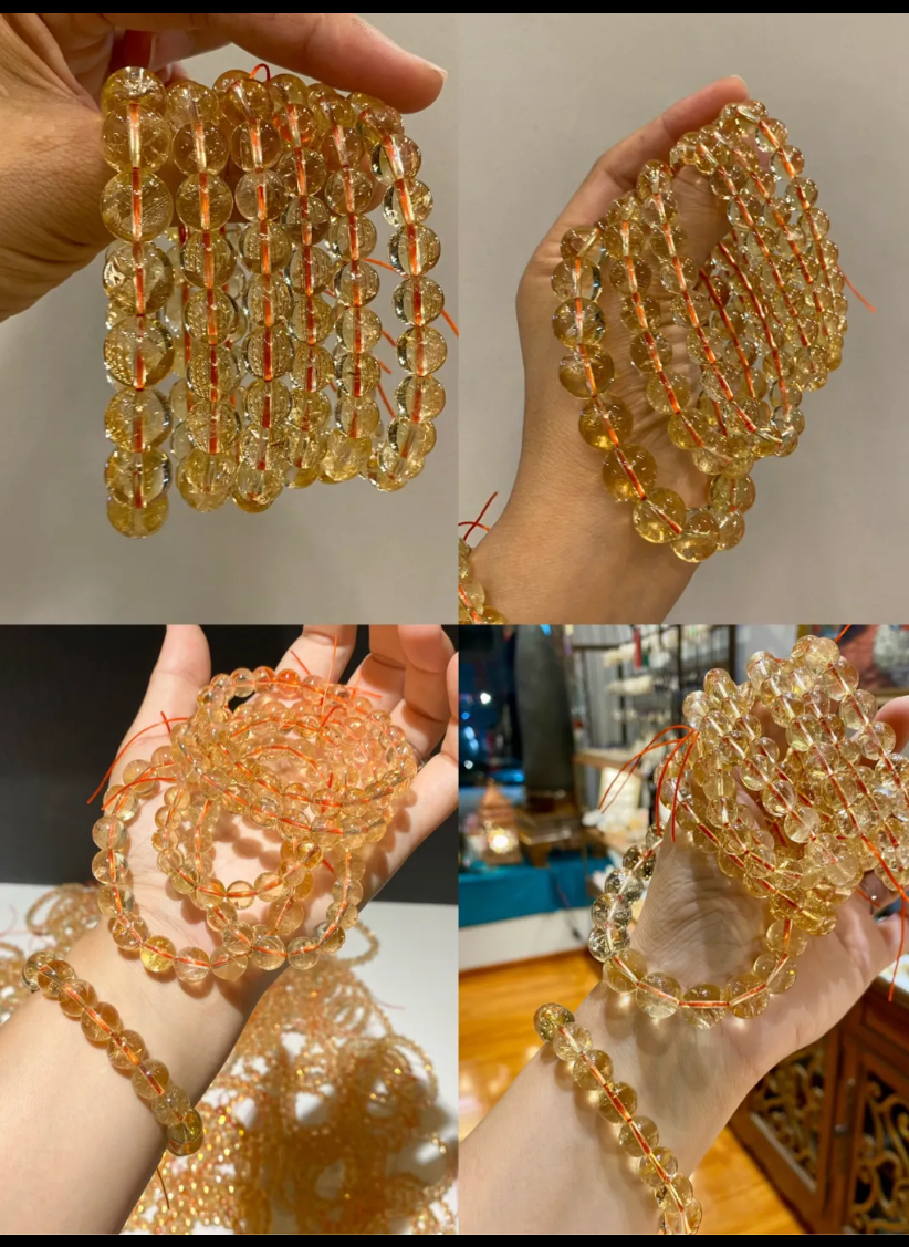 1号链接天然水晶粉‘黄’紫‘白’水晶萤石海蓝宝石单圈自选手串