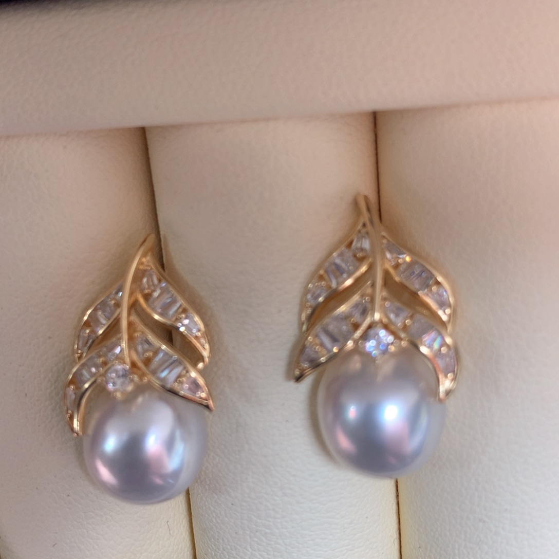 海水珍珠耳饰银S925镶嵌